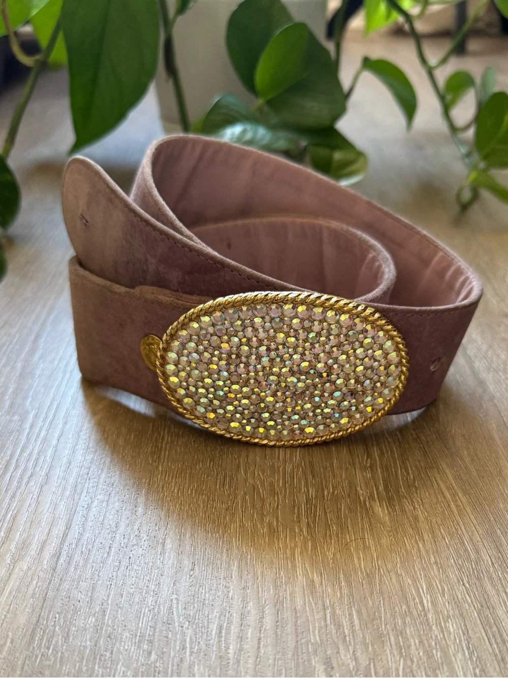 Y2K Pink Suede Rhinestone Buckle Belt Western Cowgirl McBling